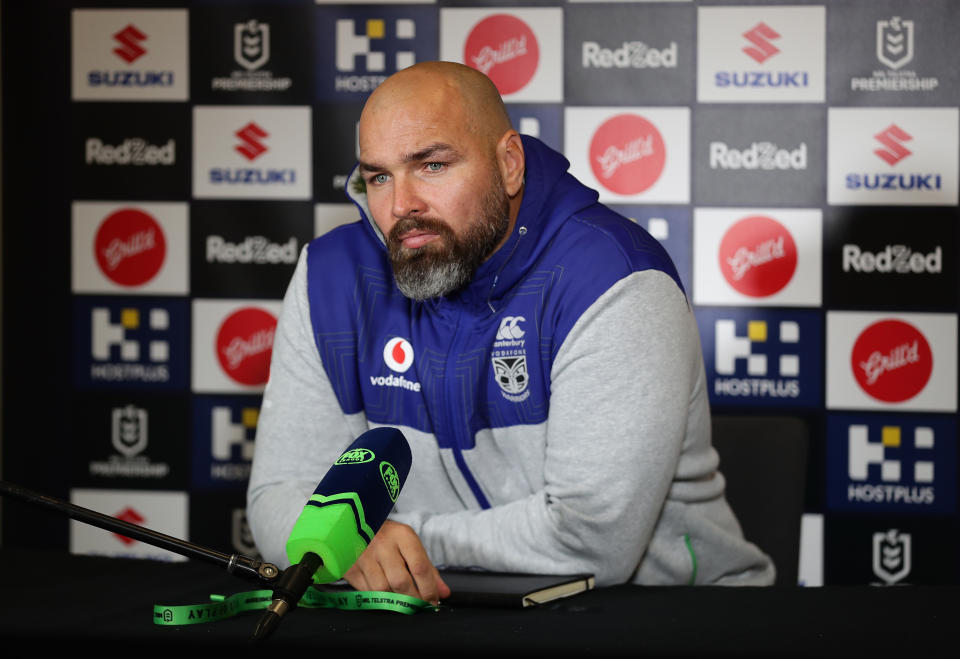 Warriors interim head coach Todd Payten speaks to media in the post match press conference.