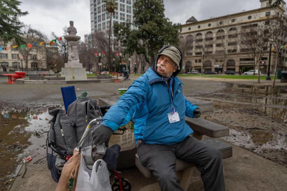 Joseph Gibson Blackstock, a homeless man who has been sleeping at City Hall and spending the day at Cesar Chavez Plaza, said on Thursday that he doesn’t know where he will go during the the planned movie filming dates, which start on Saturday.