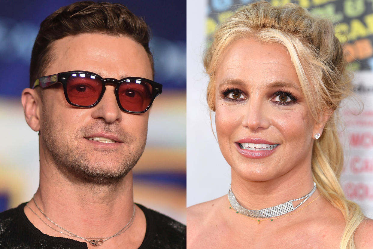 Britney Spears apologizes to Justin Timberlake for comments made in her book. (Richard Shotwell/Invision/AP, Steve Granitz/WireImage via Getty Images)
