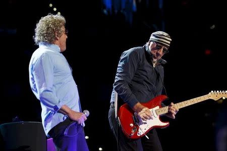 Roger Daltrey and Pete Townshend of The Who perform during the opening night of their North American tour, "The Who Hits 50", at Amalie Arena in Tampa, Florida, April 15, 2015. REUTERS/Scott Audette