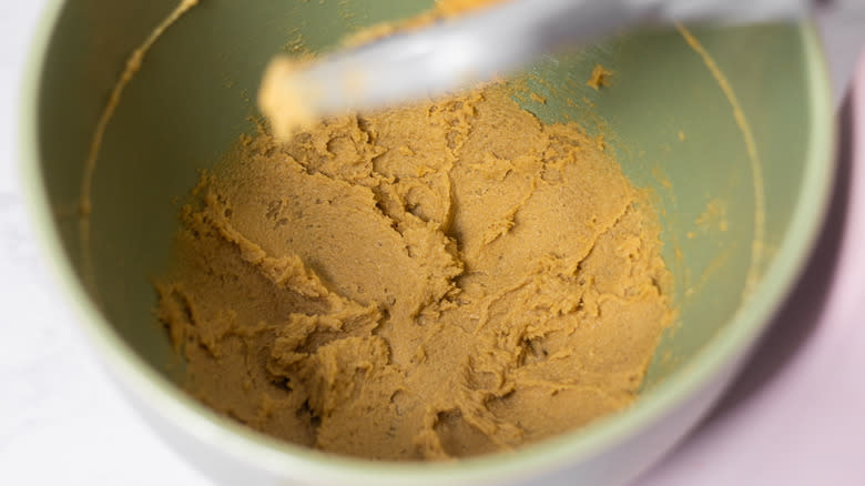 creamed butter and sugar in bowl of stand mixer