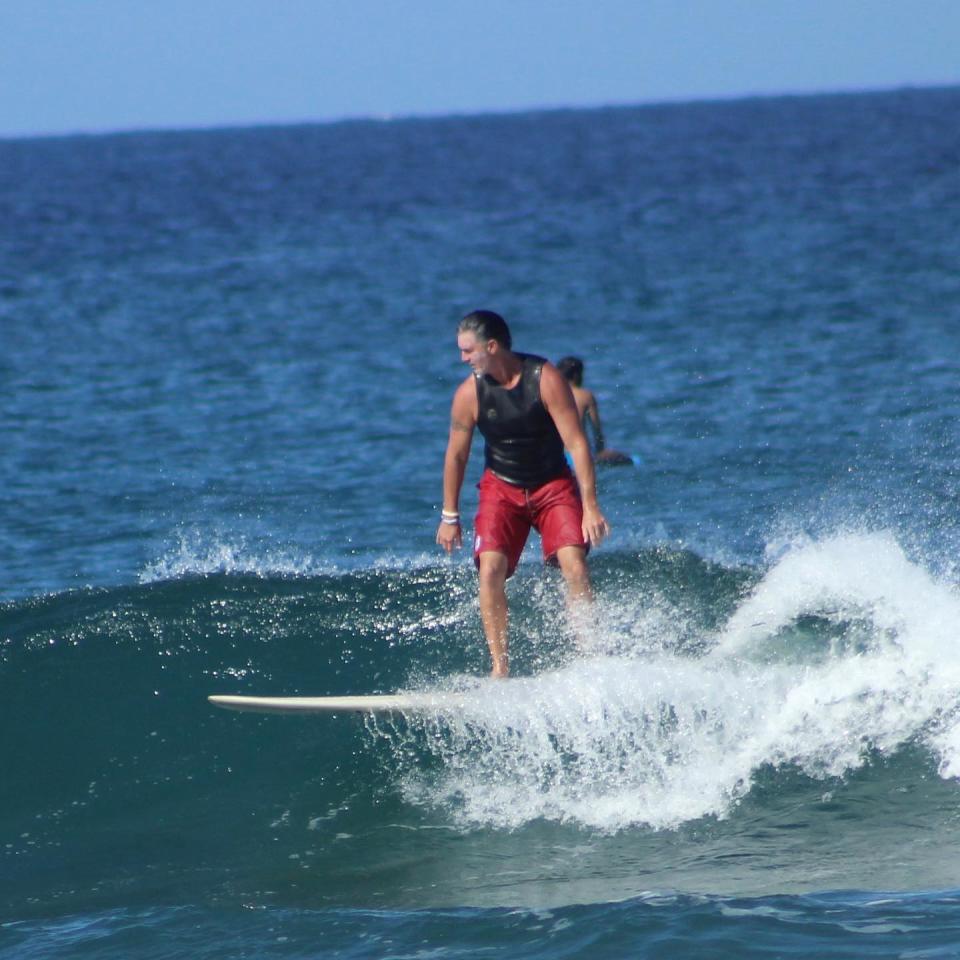 Fox Lane baseball coach Matt Hillis is photographed surfing in Rincon, Puerto Rico in Feb. 2020. Surfing and golf have become big offseason hobbies for the longtime coach.