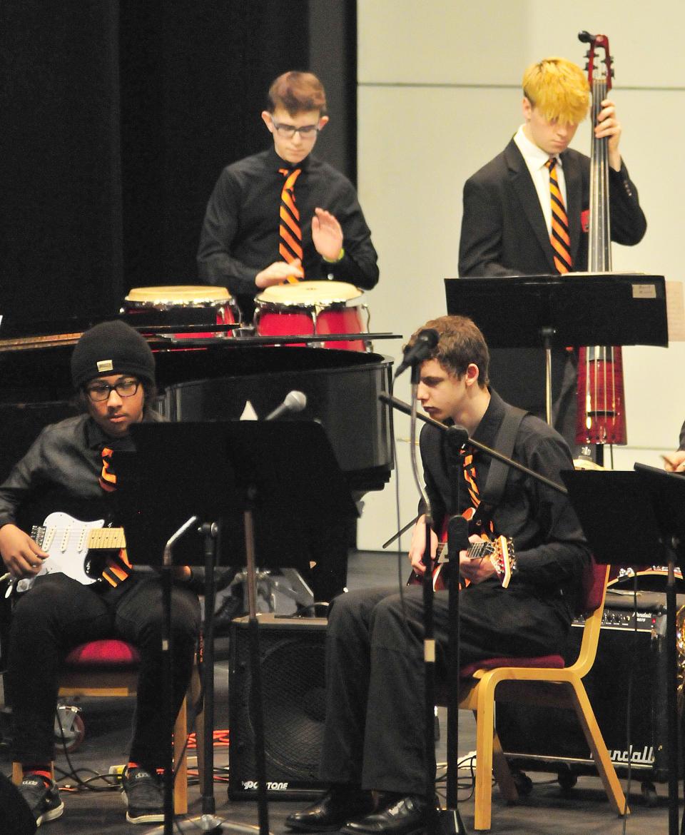 Ashland High School’s Jazz Band B performs during the Maplerock Jazz Festival Friday, March 17, 2023 at Ashland University’s Hugo Young Theatre.
