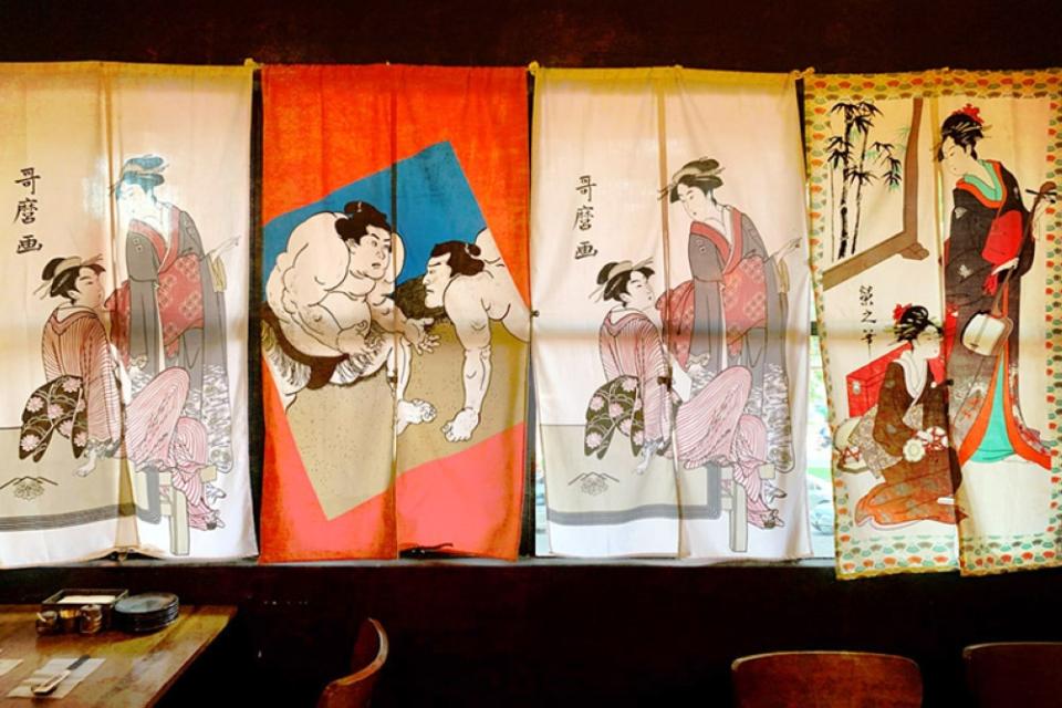 Decorative 'noren' curtains help create a very Japanese ambience inside Himawari.