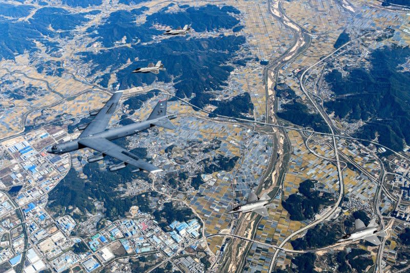 The nuclear-capable B-52 bomber also participated in a flyover of a Seoul defense trade show on Tuesday. Photo courtesy of South Korea Air Force