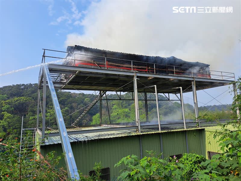 新竹縣寶山鄉鴿舍起火燃燒，造成38隻賽鴿全被燒死。（圖／翻攝畫面）