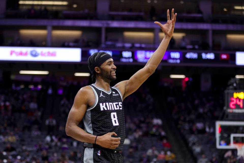 Moe Harkless celebrates a play