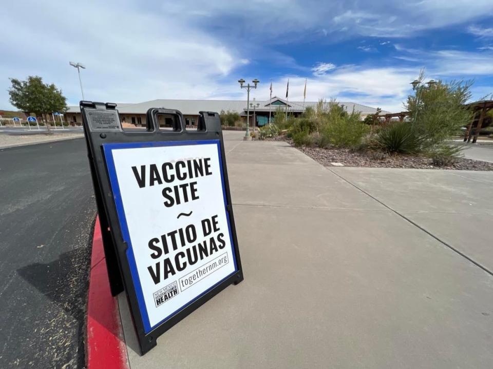 A sign outside the New Mexico Farm and Ranch Heritage Museum in Las Cruces welcomes visitors receiving COVID-19 vaccinations on Tuesday, Nov. 2, 2021.