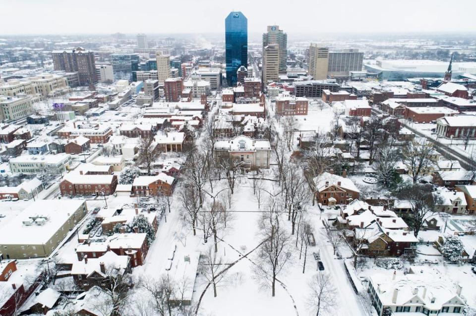 Downtown Lexington sits under a blanket of snow following Thursday’s history accumulation, Friday, Jan. 7, 2022.