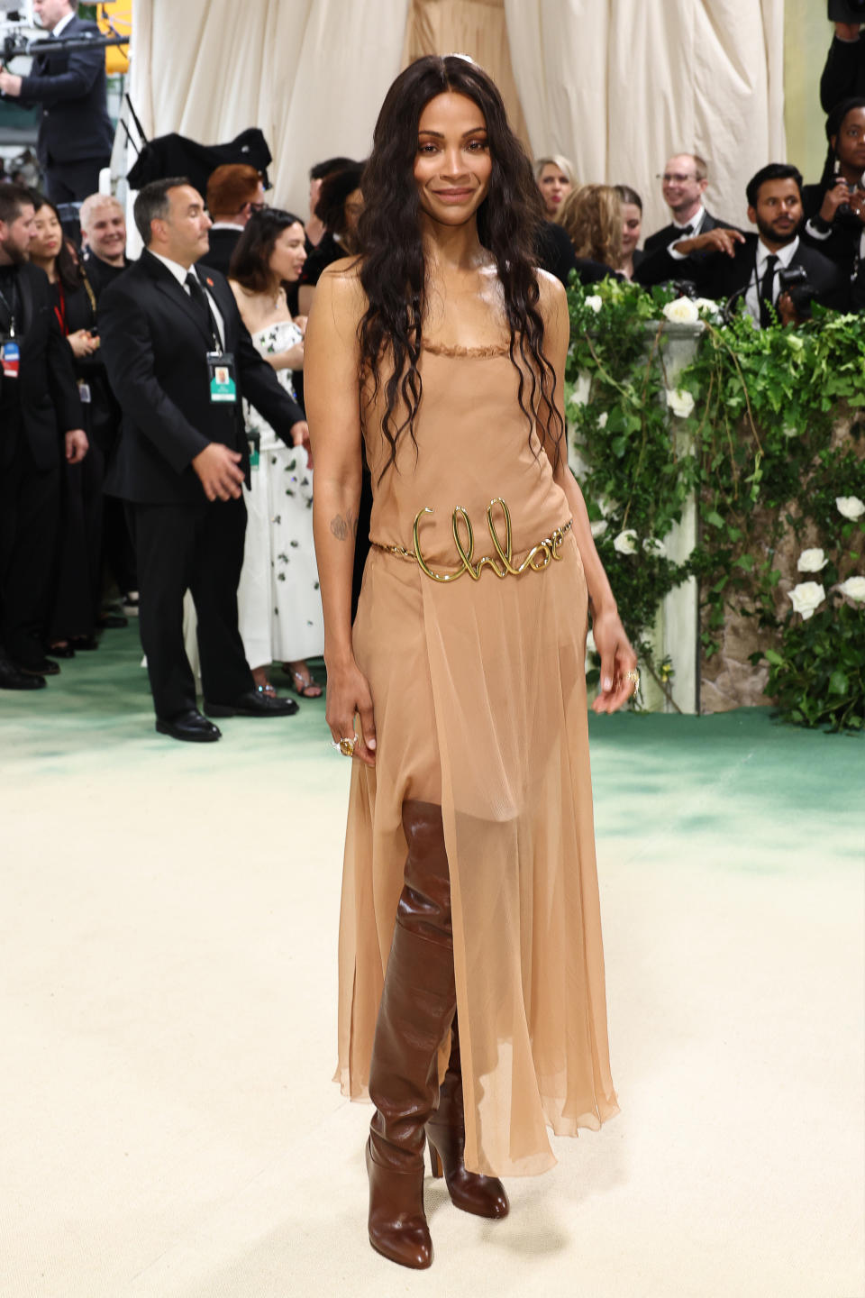 zoe saldana, 2024 met gala, met gala red carpet, celebrity style, zoe saldana style, chloe, chloe boots