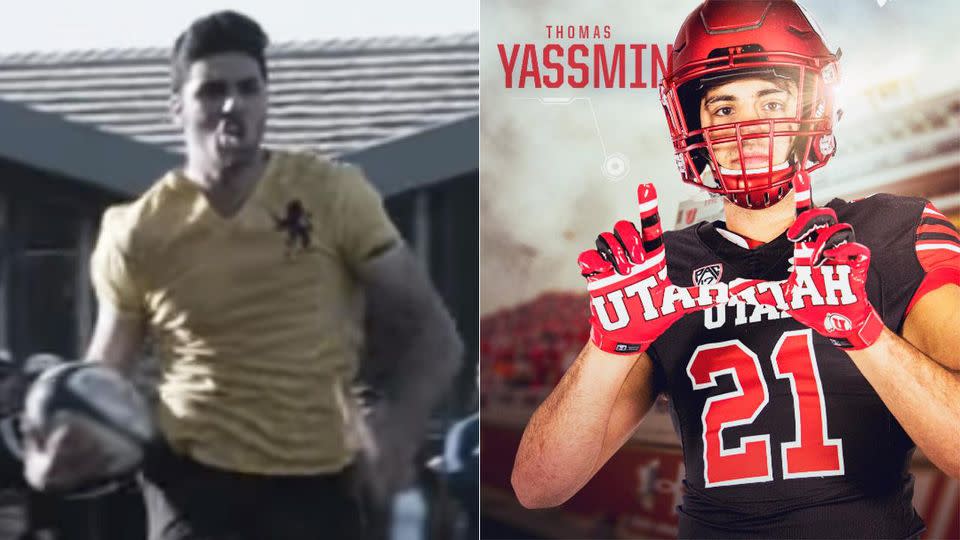 Yassmin while a star at Scots College (left) and now with Utah. Pic: Youtube/Twitter