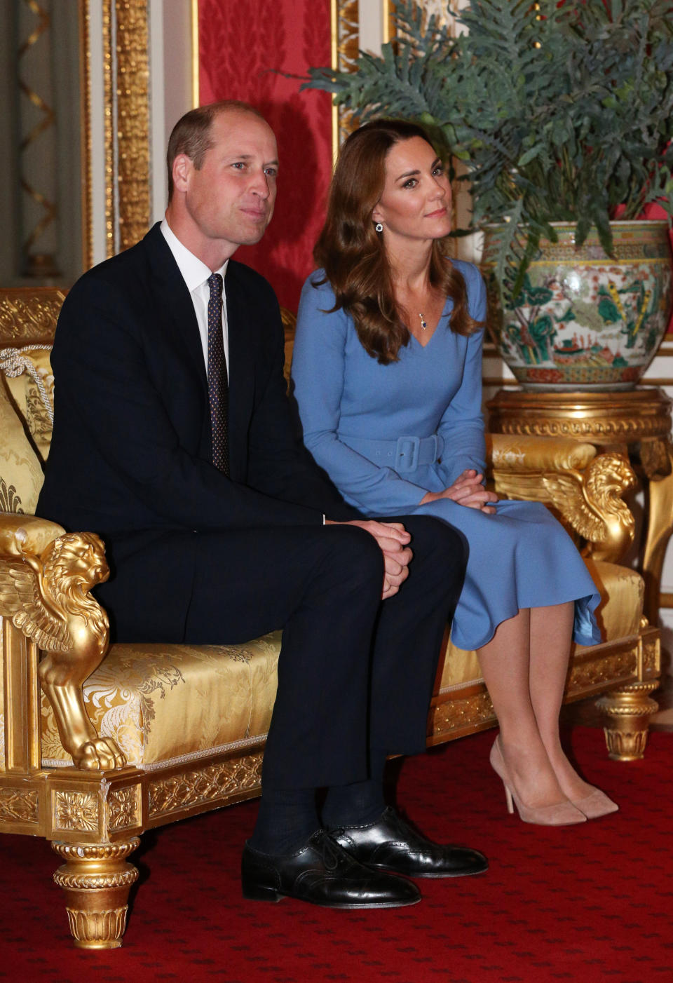 The Duke and Duchess of Cambridge during an audience with the President of Ukraine, Volodymyr Zelenskyy, and his wife, Olena at Buckingham Palace, London.