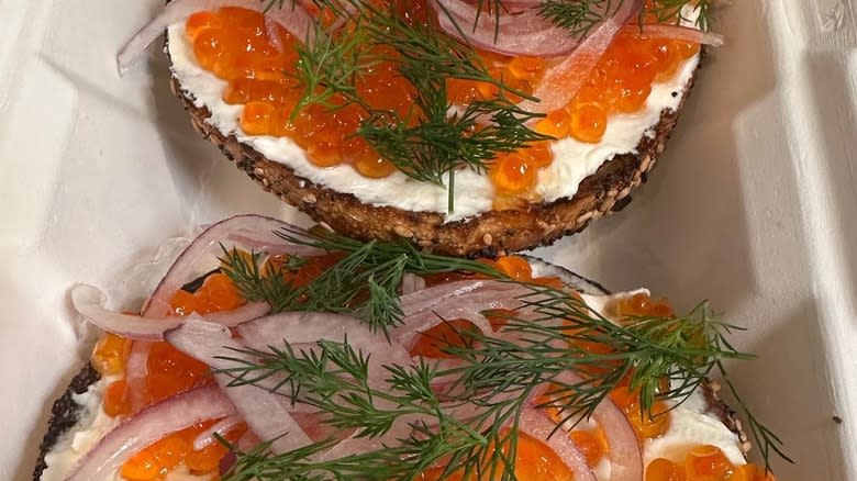 Salmon roe bagel