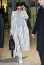 <p>‘Oversized’ isn’t typically the word we’d use to describe Kendall Jenner’s clothing—but for a Friday flight to Paris, the model traded in her shrunken crop tops for a stripy Sally LaPointe look that more closely resembled old fashioned men’s pajamas. But the total cost of the pieces—an <a href="http://www.celebuzz.com/2016-01-21/kendall-jenner-airport-outfit-style-fashion-sally-lapointe-star-sightings/" rel="nofollow noopener" target="_blank" data-ylk="slk:estimated $5,370;elm:context_link;itc:0;sec:content-canvas" class="link ">estimated $5,370</a>!—is far above what most people would be willing to pay for sleepwear. For that price, we sure hope she had a comfortable plane ride. <i>(Photo: FameFlynet)</i></p>