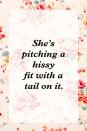 <p>"She's pitching a hissy fit with a tail on it."</p>