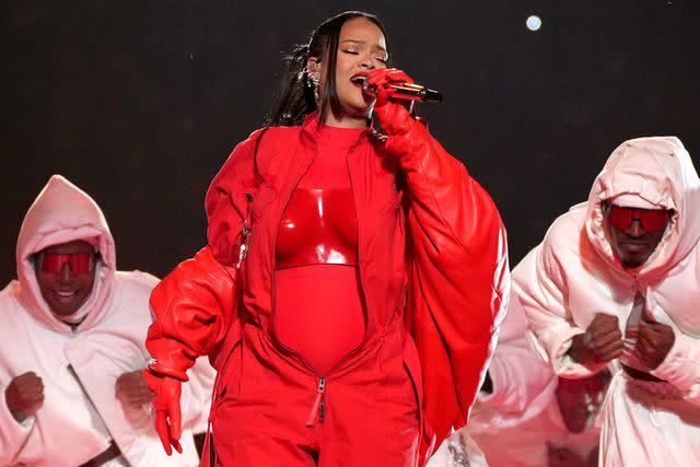 <p>Kevin Mazur/Getty</p> Rihanna at the Super Bowl in 2023