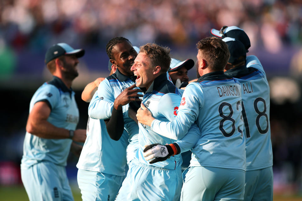 England celebrate winning the ICC World Cup during the ICC World Cup Final at Lord's, London.