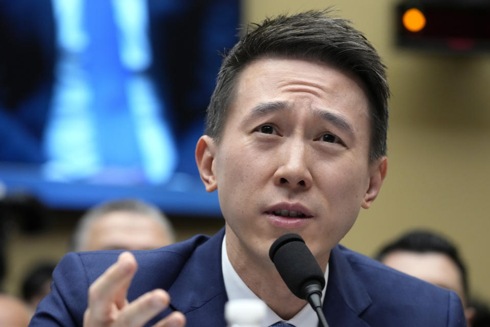 TikTok CEO Shou Zi Chew testifies during a hearing of the House Energy and Commerce Committee, on the platform's consumer privacy and data security practices and impact on children, Thursday, March 23, 2023, on Capitol Hill in Washington. (AP Photo/Alex Brandon)