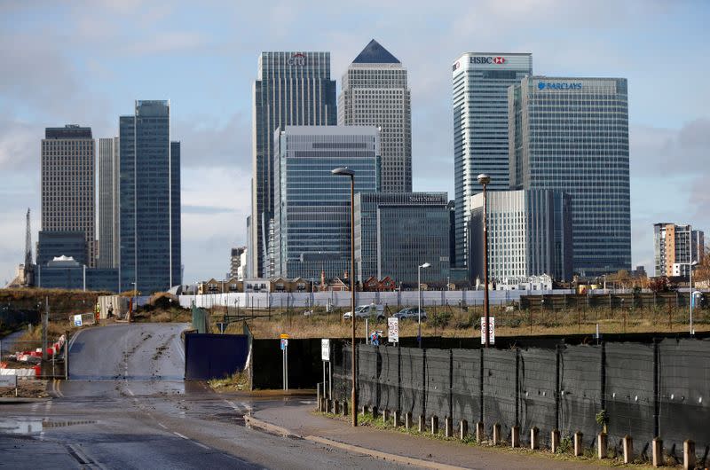 FILE PHOTO: The Canary Wharf financial district is seen in east London