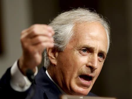 Senator Bob Corker (R-TN), the chairman of the Senate Foreign Relations Committee, makes his opening statement before U.S. Secretary of State John Kerry, Treasury Secretary Jack Lew, and Energy Secretary Ernest Moniz (not pictured) in Washington July 23, 2015. REUTERS/Gary Cameron