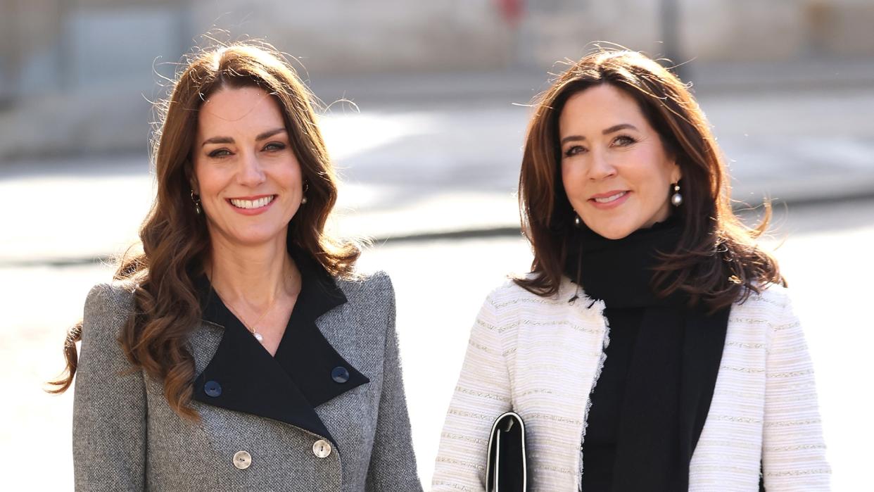  Catherine, Princess of Wales and Mary, Crown Princess of Denmark attend Christian IX's Palace on February 23, 2022 in Copenhagen, Denmark. The Duchess of Cambridge visits Copenhagen between 22nd and 23rd February on a working visit with The Royal Foundation Centre for Early Childhood. 