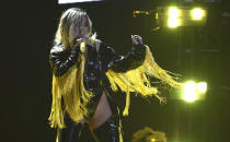 Karol G performs "Mi Cama" at the Latin Grammy Awards on Thursday, Nov. 15, 2018, at the MGM Grand Garden Arena in Las Vegas. (Photo by Chris Pizzello/Invision/AP)