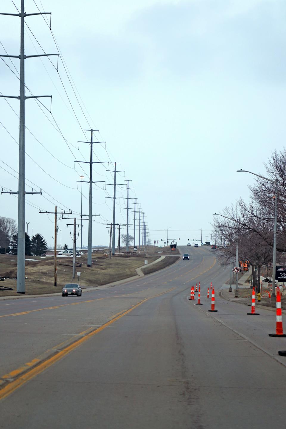 Construction is set to begin April 3 on a diverging diamond interchange along Benson Road and I-229. This photo, taken Monday, March 27, shows Benson Road looking east of Lewis Avenue toward the interstate.
