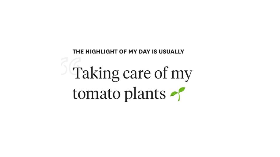 Yep, interested. In reality, the highlight of this guy’s day is probably taking out his contacts, but he strategically used this answer to let us know that he has a tomato plant. Smart. Because now we want to know: Sungolds? Brandywines? Beefsteaks?