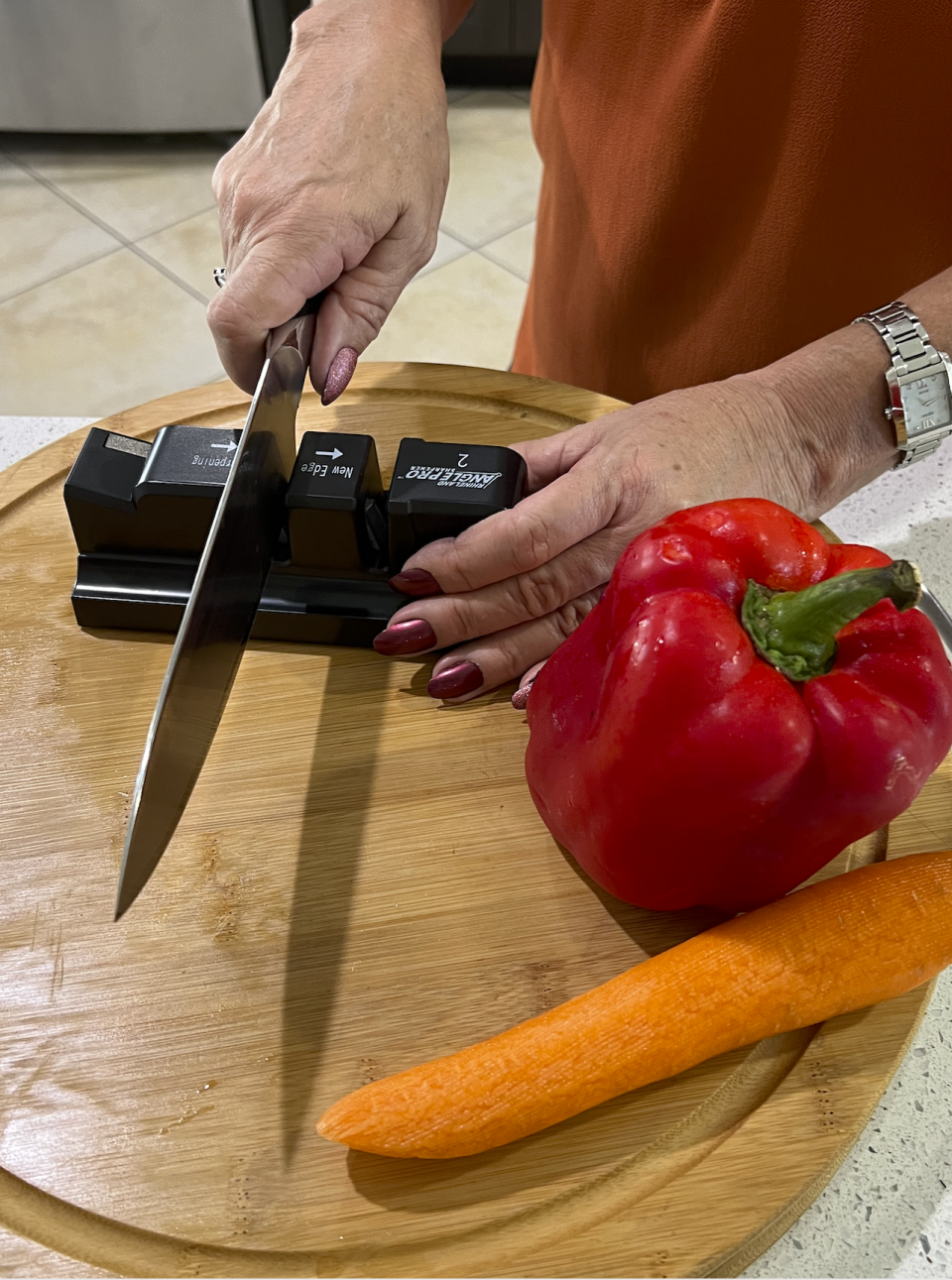 The Angle Pro 2 sharpener makes it easy for home cooks to keep a sharp edge on their knives.