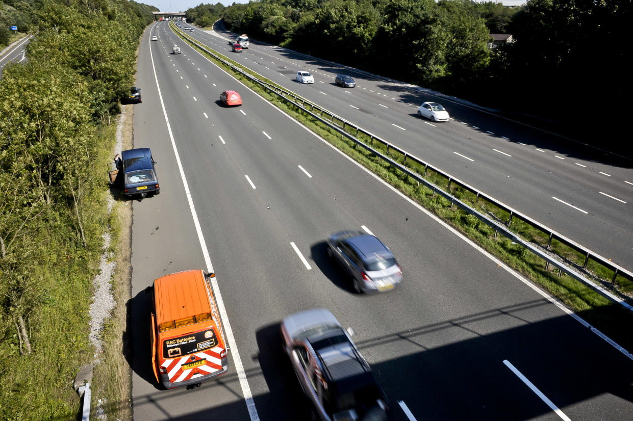 The RAC rescue service attends a breakdown on the M5 Motorway near Bridgend, Wales.   (Photo by Ben Birchall/PA Images via Getty Images)