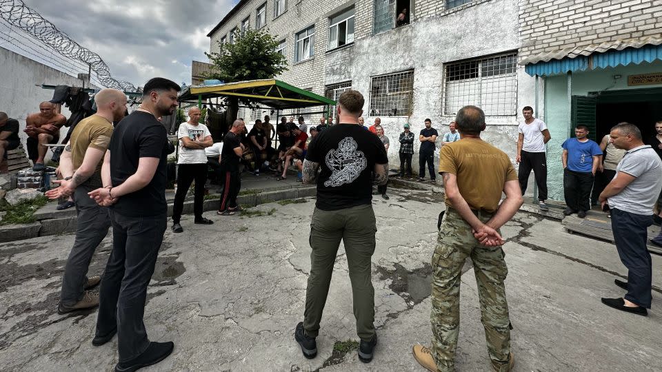 Members of the 3rd Separate Assault Brigade seek to recruit convicts in a prison in central Ukraine. - Daria Tarasova-Markina/CNN