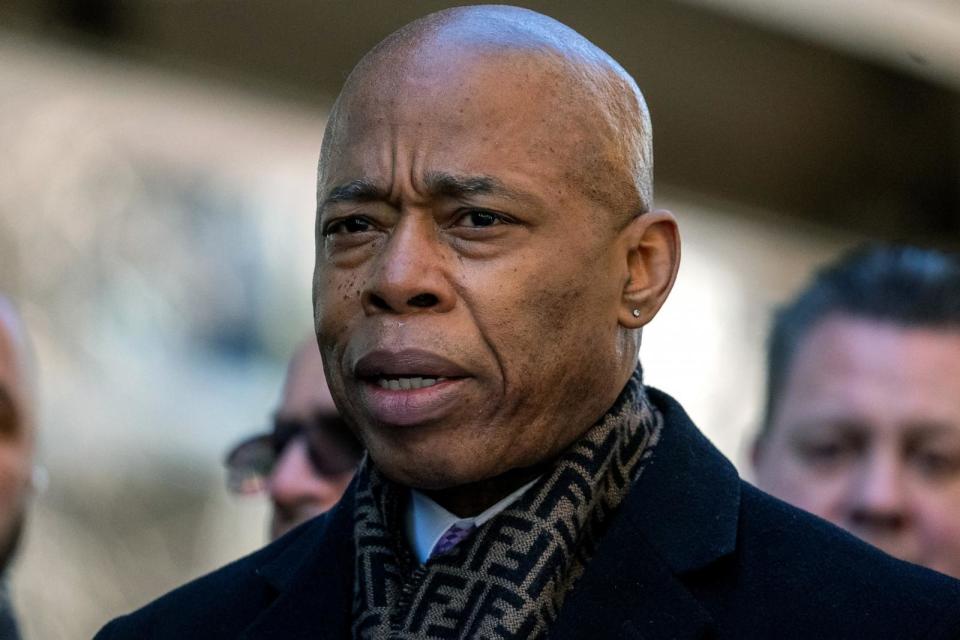 PHOTO: New York City Mayor Eric Adams attends a memorial for the 30th anniversary of the killing of teenager Ari Halberstam on the Brooklyn Bridge on March 01, 2024 in New York City. (Spencer Platt/Getty Images)