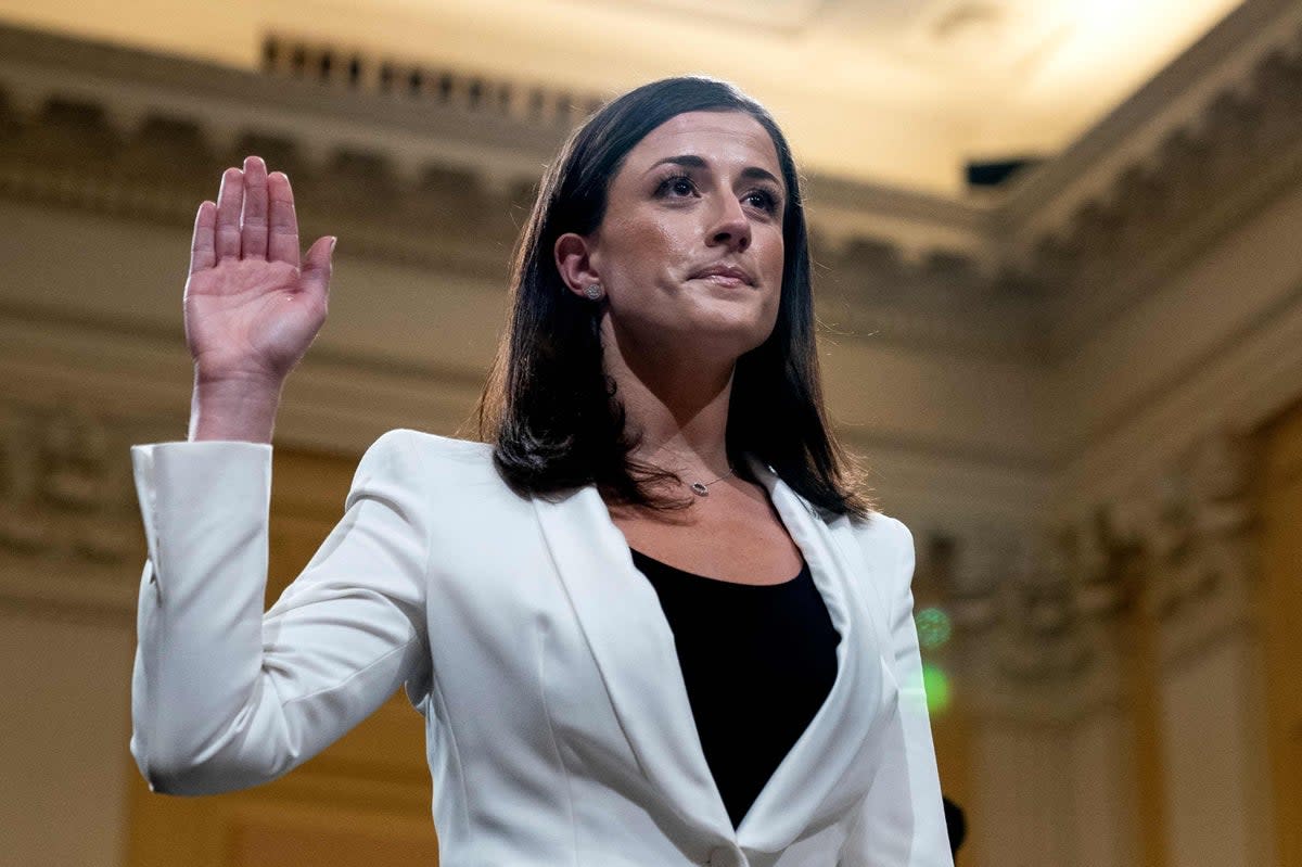 Cassidy Hutchinson is sworn in during the sixth hearing by the House Select Committee to Investigate the January 6th Attack on the US Capitol on 28 June 28 2022 (AFP via Getty Images)