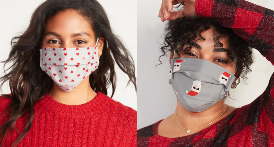 Old Navy's holiday face mask packs are on sale now starting at just $4. Images via Old Navy.