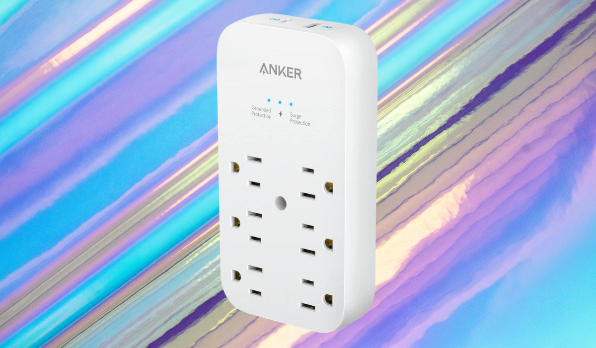 An Anker outlet extender, in white.