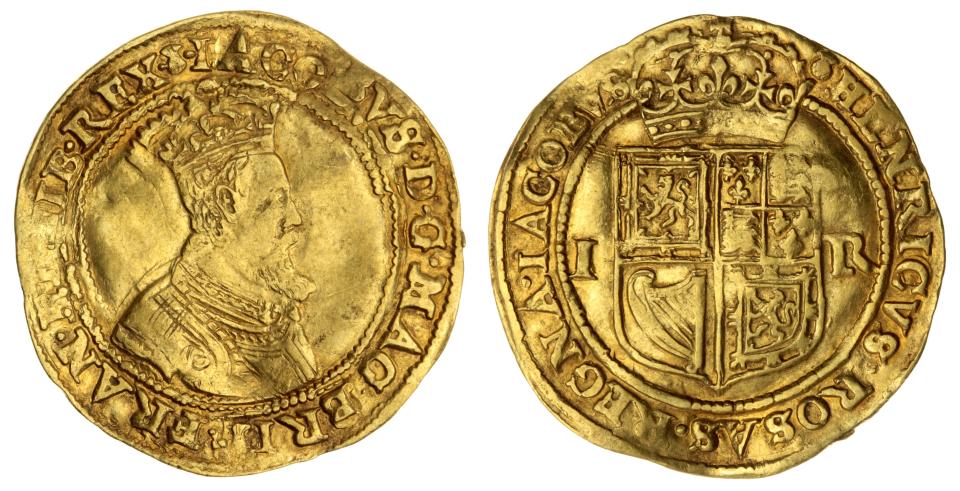 A rare, James I Scotch double-crown of six pounds.