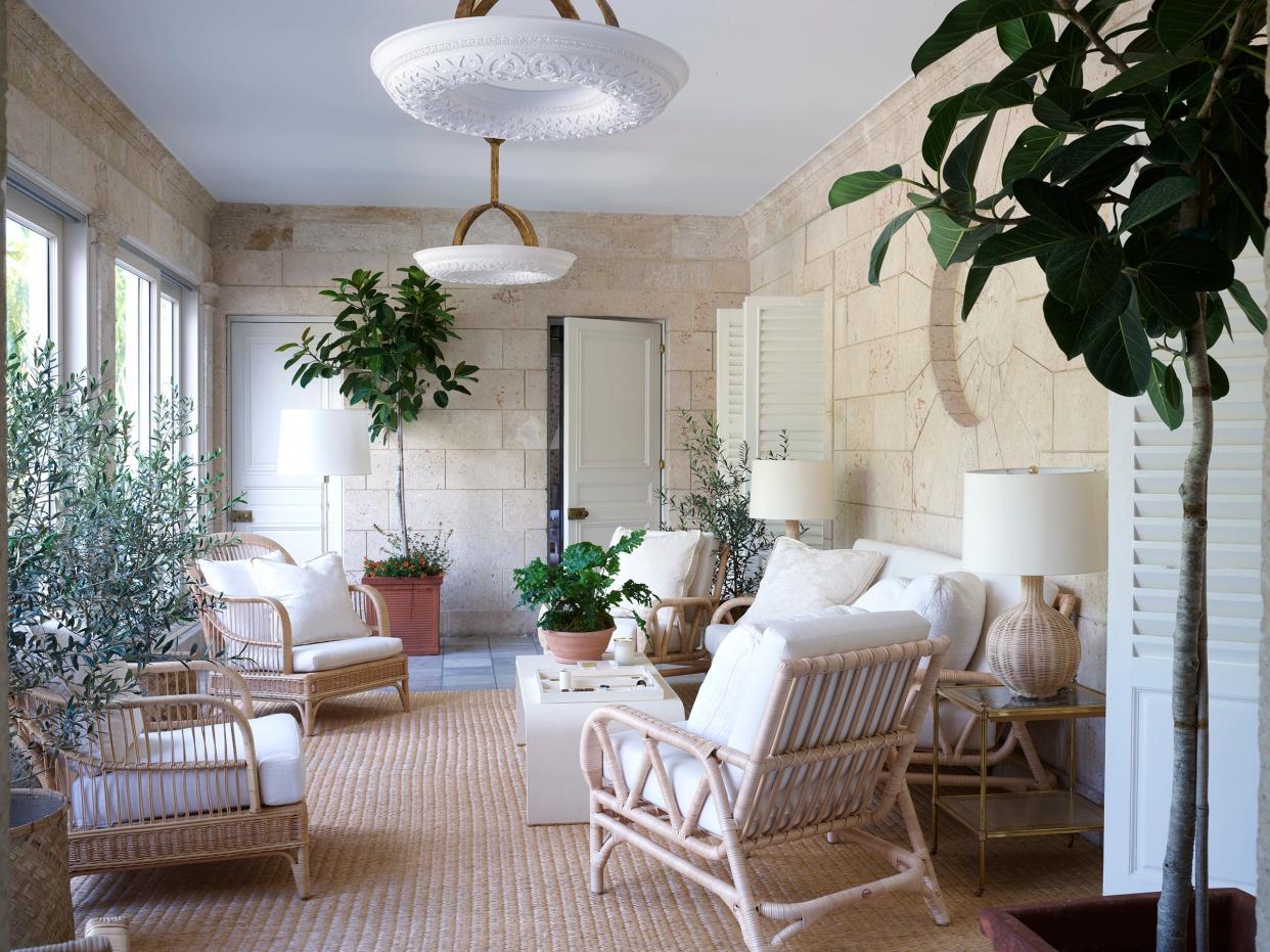 With its Cuban coral stone walls intact, the “napping porch” serves as a sunroom.