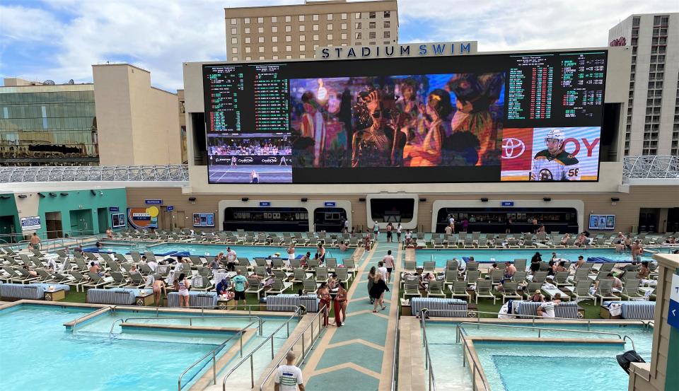 Stadium Swim, an amphitheater style pool that its part pool part sports bar, is located at Circa hotel in downtown Las Vegas.