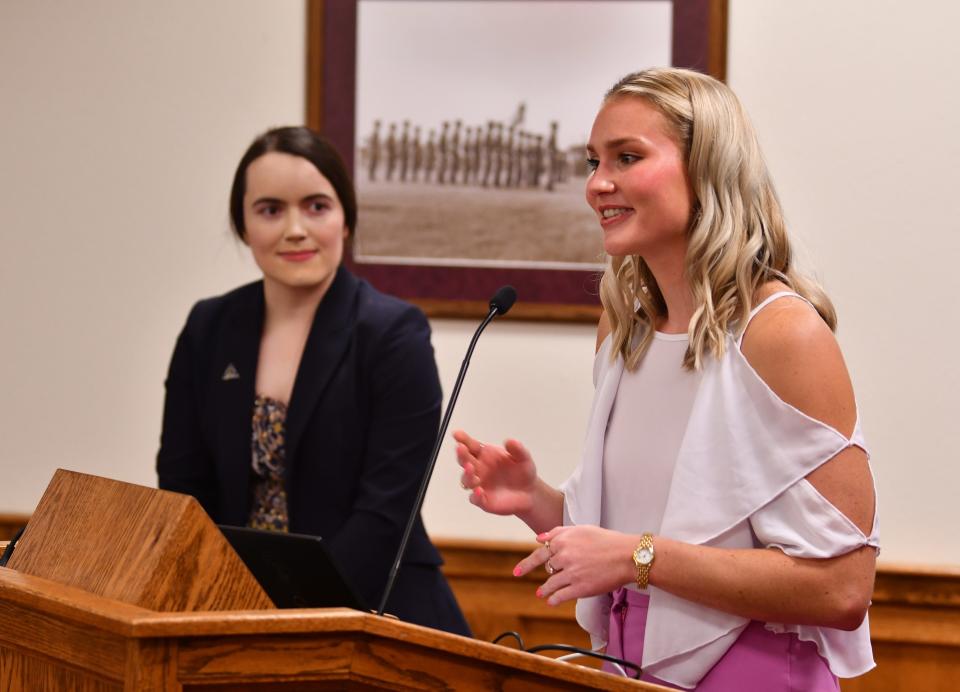 Florida Tech Astronaut Scholars Ruth Nichols and Karly Liebendorfer talk about the scholarship. Chris Ferguson, an accomplished American astronaut and former naval aviator, spoke Thursday evening at Florida Tech’s awards presentation for Florida Tech’s 2024 Astronaut Scholars. The public were invited to hear Ferguson speak in the Harley room in the Denius Student Center.