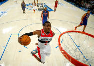 ORLANDO, FL - FEBRUARY 24: John Wall #2 of the Washington Wizards and Team Chuck dunks during the BBVA Rising Stars Challenge part of the 2012 NBA All-Star Weekend at Amway Center on February 24, 2012 in Orlando, Florida. NOTE TO USER: User expressly acknowledges and agrees that, by downloading and or using this photograph, User is consenting to the terms and conditions of the Getty Images License Agreement. (Photo by Chris O'Meara-Pool/Getty Images)