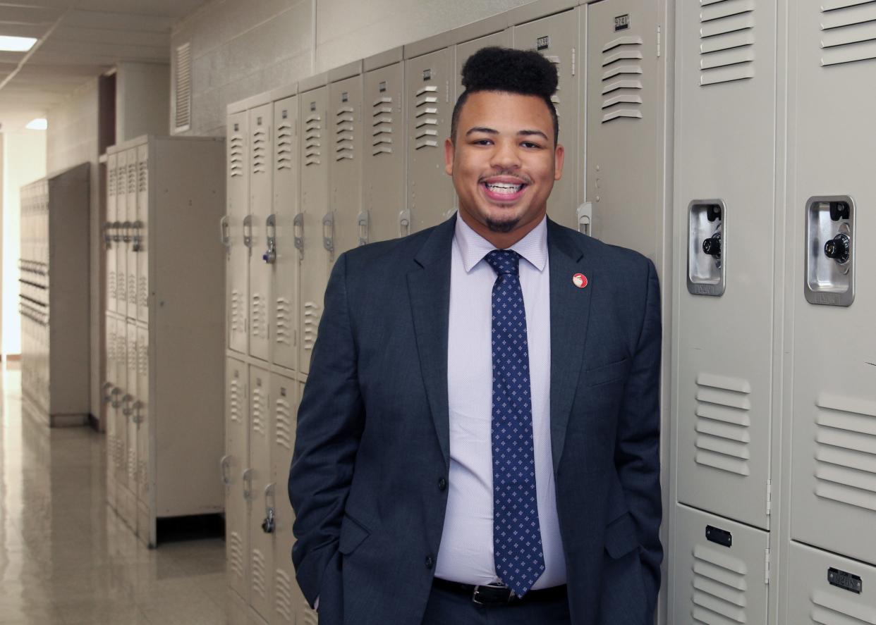 Brandon Simmons, student advocate turned school board member, at his alma mater Columbus Alternative High School.