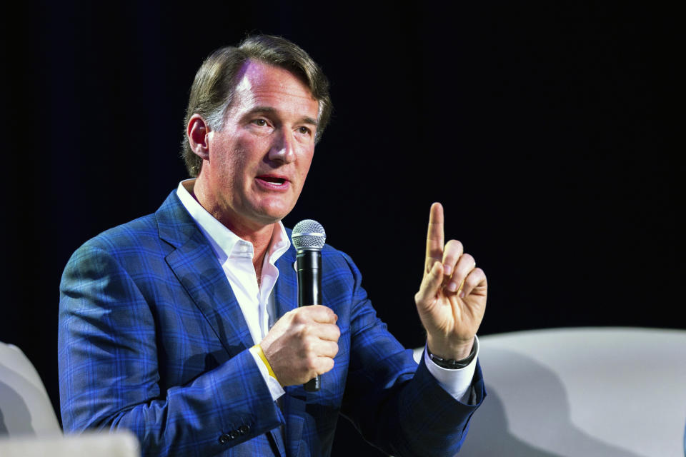 FILE - Virginia Gov. Glenn Youngkin speaks at The Gathering conservative political conference in the Buckhead area of Atlanta, Aug. 19, 2023. (Arvin Temkar/Atlanta Journal-Constitution via AP, File)