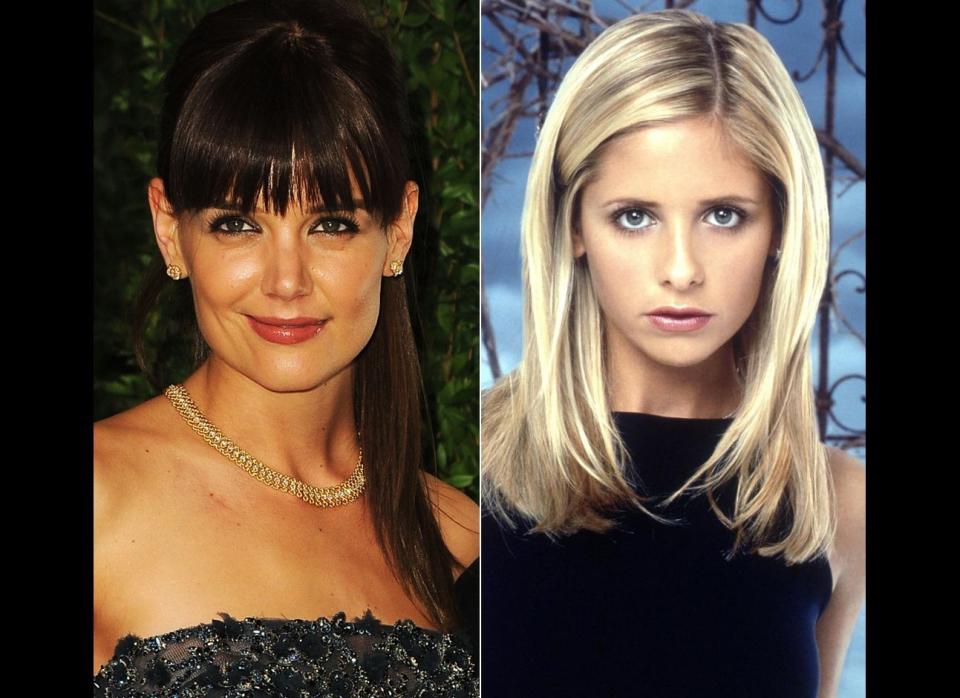Imagine "Buffy" with Sarah Michelle Gellar as Cordelia (which she reportedly auditioned for originally) and <a href="http://entertainment.ca.msn.com/tv/gallery.aspx?cp-documentid=24861381&page=10  http://entertainment.ca.msn.com/tv/gallery.aspx?cp-documentid=24861381&page=10" target="_hplink">Katie Holmes as the vampire-slaying lead</a>. Rumor has it Holmes turned down the role of Buffy to finish high school. (She started "Dawson's Creek" the following year.)    