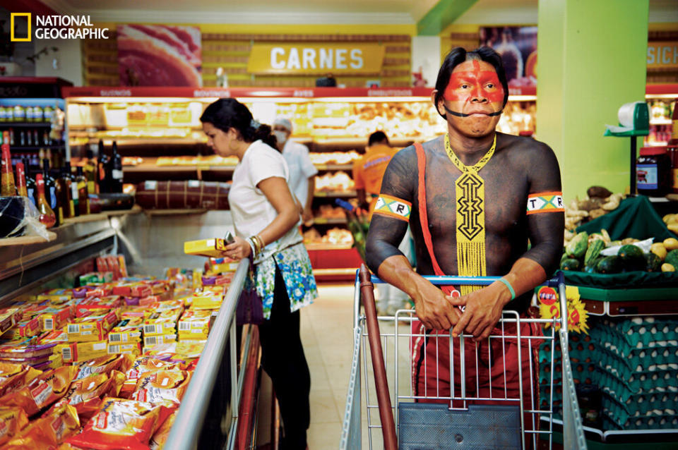 Kayapo who live near border towns supplement their subsistence diet with trips to the supermarket, like this one in Tucumã.