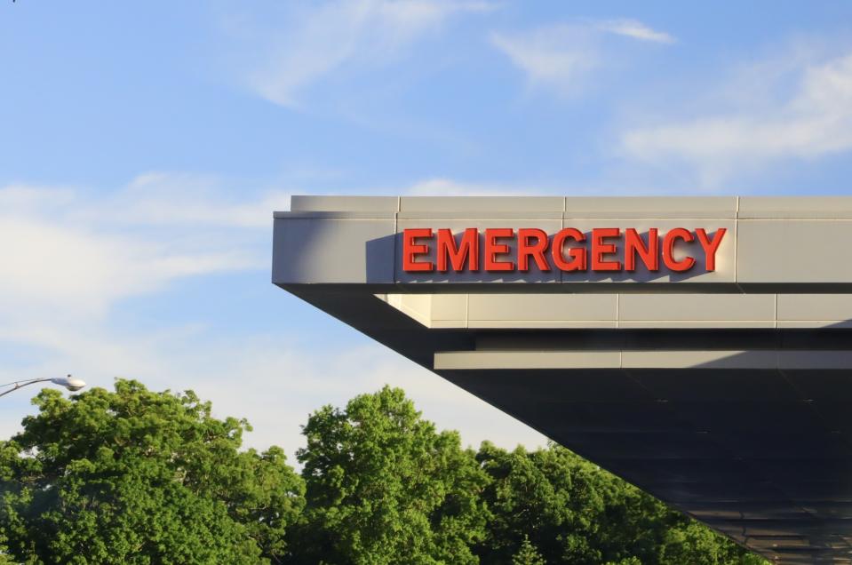 "Emergency " sign outside a hospital's emergency room