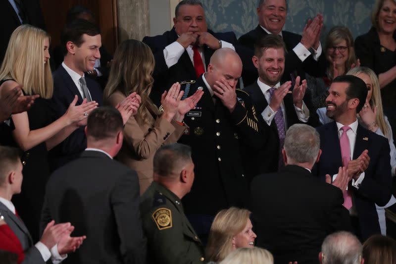 Sgt. 1st Class Townsend Williams surprises family at the State of the Union address by U.S. President Donald Trump in Washington