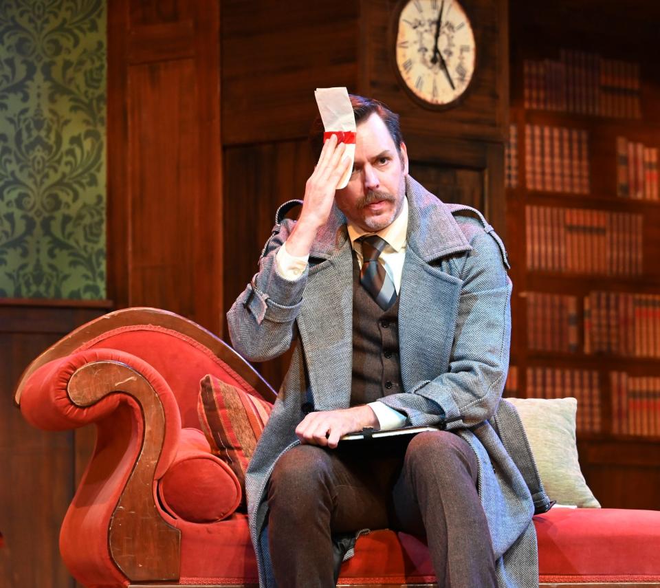 Scott Guthrie stars in Lyric Theatre's production of "The Play That Goes Wrong." Performances of the uproarious comedy continue through April 23 at the Plaza Theatre.