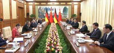 Xi Jinping trifft deutschen Bundeskanzler Olaf Scholz (PRNewsfoto/CMG)
