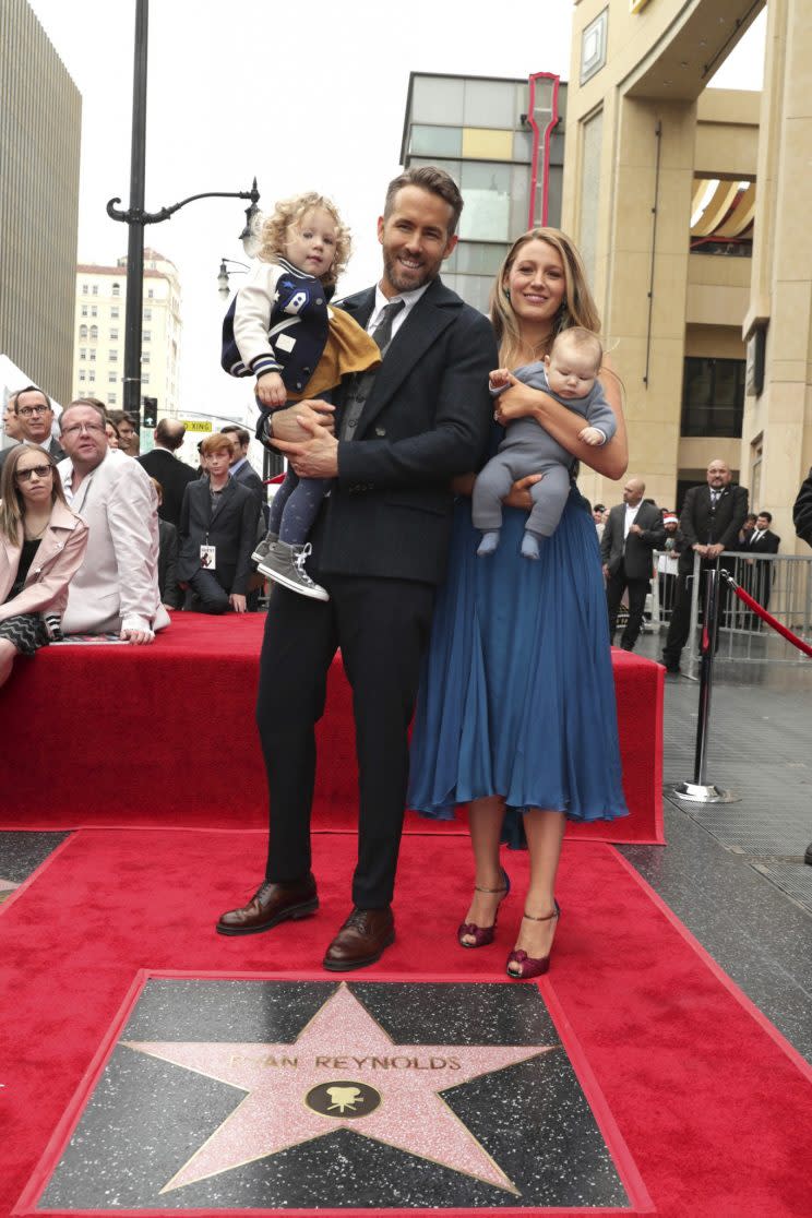 Blake Lively and Ryan Reynolds with their children. (Photo: AP)