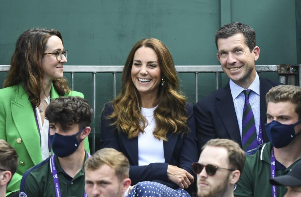 Kate Middleton (C) watches day 5 of the Wimbledon tennis tournament 2021, July 2. - Credit: The Times/News Licensing/MEGA